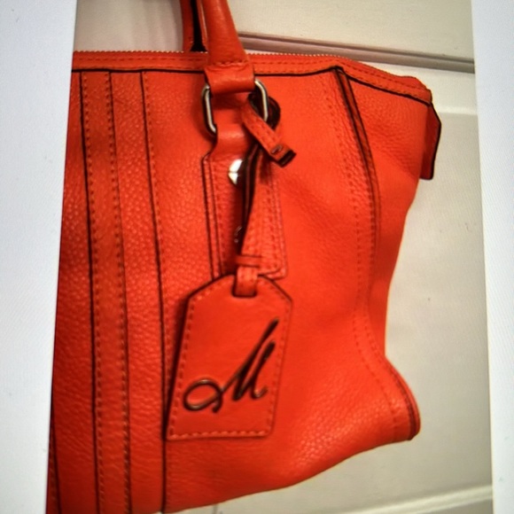 Milly Orange Leather Satchel with Detachable Khaki Shoulder Strap - Picture 3 of 8